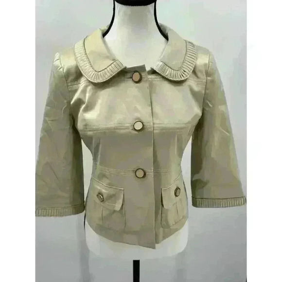Loft Women's Sz 2 Light Green Button-Up Jacket Stunning Sleeve & Neck Detail - Picture 3 of 8